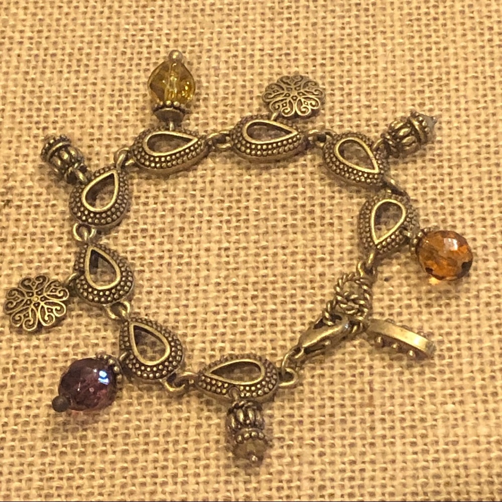 New Premier Designs Tourino Bracelet antiqued gold tone - charms and beads